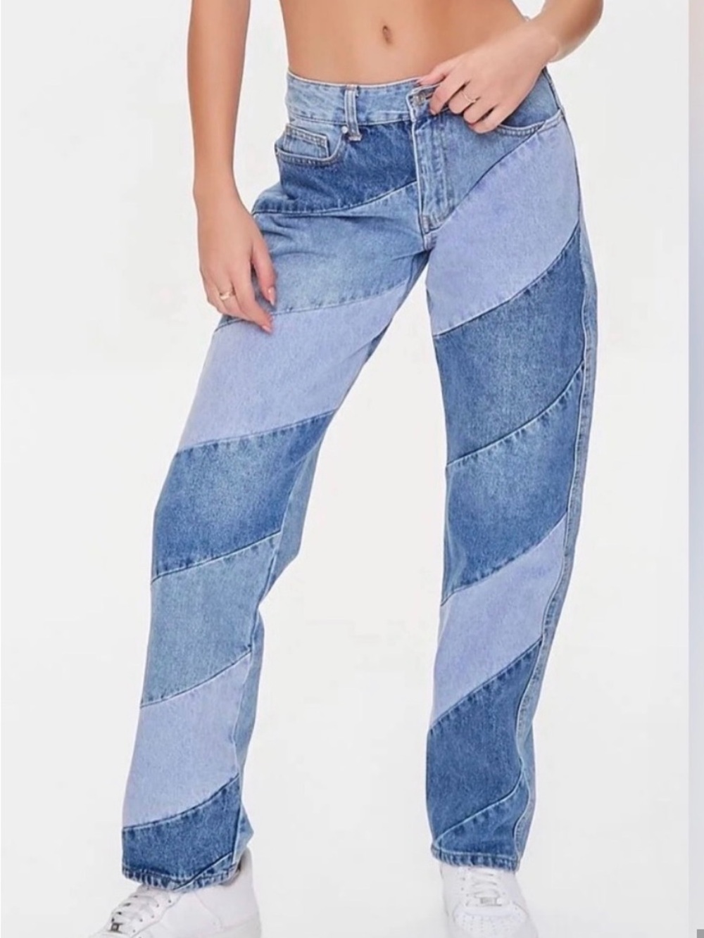 REVICE Two-Tone Patchwork Blue Flare Jeans